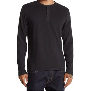 NWT Saks Fifth Avenue Black Long Sleeve Raglan Henley Shirt Mens Size Large